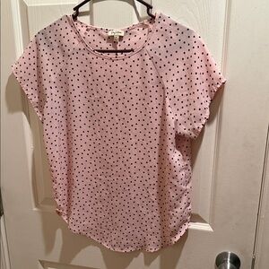 Lily White Pink and Black Polka Dot Short Sleeve Top